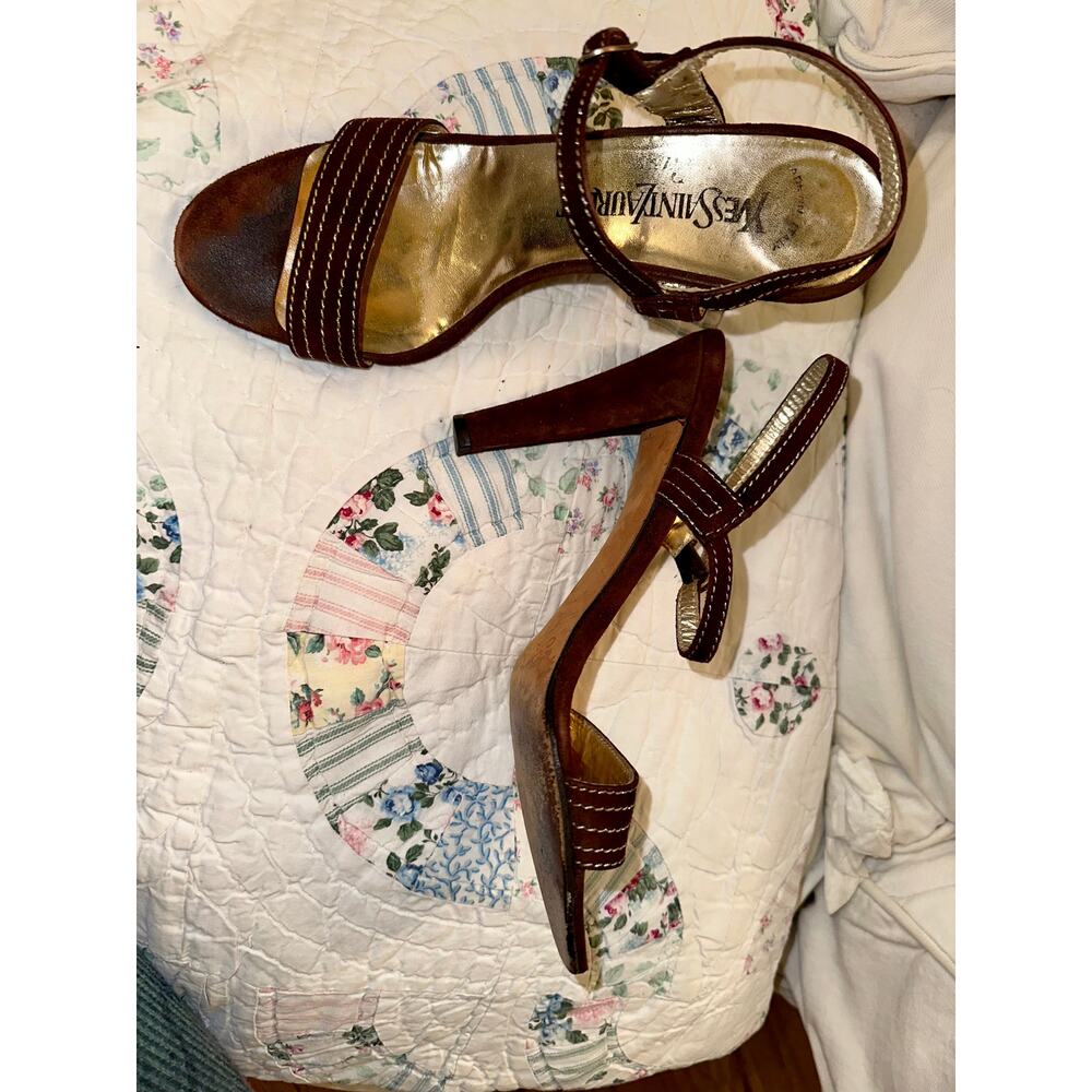 VINTAGE YSL YVES SAINT LAURENT SUEDE SANDALS - Picture 2 of 5